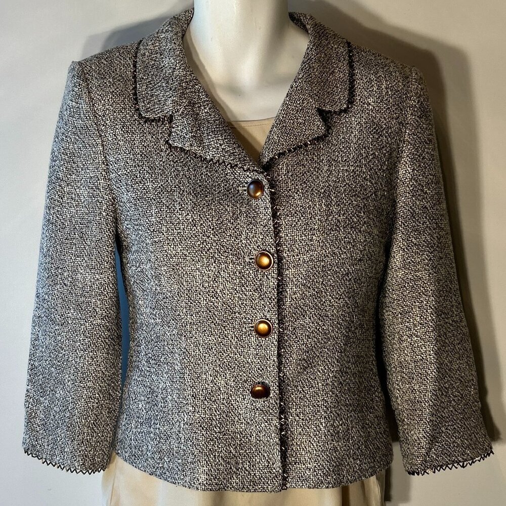 Banu Paris SZ 8 Brown Tweed Metal Trim Wool Blazer Academia Preppy Old $ Capsule